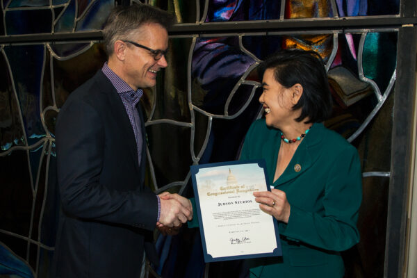 Judson Studios Awarded U.S. Congressional, State of California Senate, and California Legislature Assembly Recognitions at Reception for Completion of the World's Largest Fused Glass Window at Judson Studios. February 11, 2017. South Pasadena, CA.