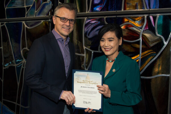 Judson Studios Awarded U.S. Congressional, State of California Senate, and California Legislature Assembly Recognitions at Reception for Completion of the World's Largest Fused Glass Window at Judson Studios. February 11, 2017. South Pasadena, CA.