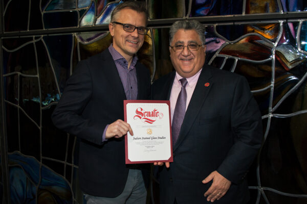 Judson Studios Awarded U.S. Congressional, State of California Senate, and California Legislature Assembly Recognitions at Reception for Completion of the World's Largest Fused Glass Window at Judson Studios. February 11, 2017. South Pasadena, CA.