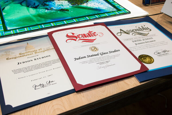 Judson Studios Awarded U.S. Congressional, State of California Senate, and California Legislature Assembly Recognitions at Reception for Completion of the World's Largest Fused Glass Window at Judson Studios. February 11, 2017. South Pasadena, CA.